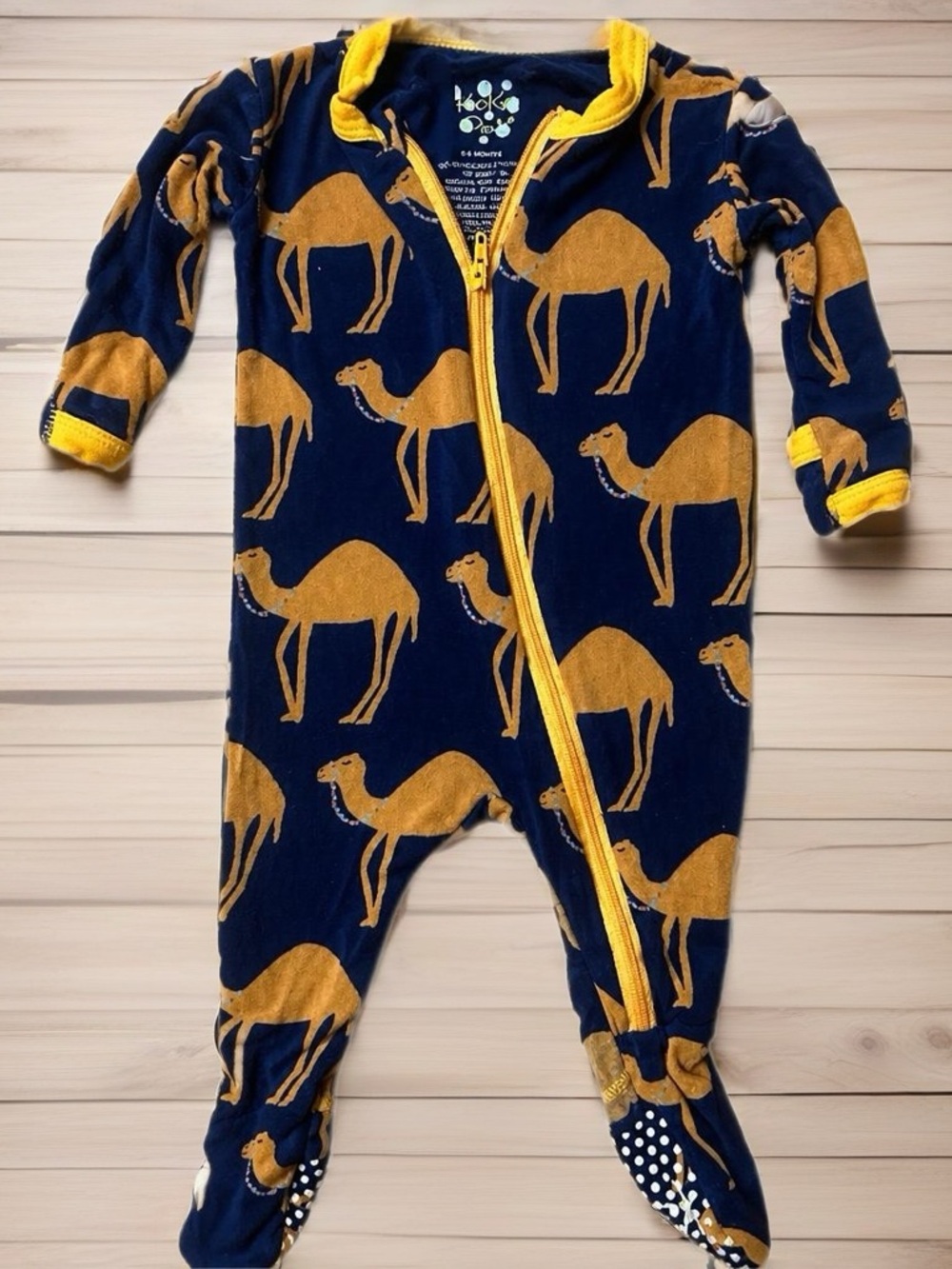 Kickee Pants Navy and Mustard Camel Print Footed One-Piece
